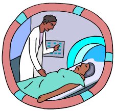12jun-mri A doctor showing a patient test results on a tablet.