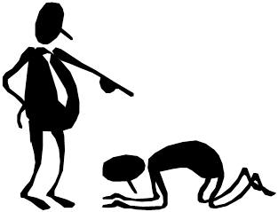 angry-boss A person pointing at another person kneeling.