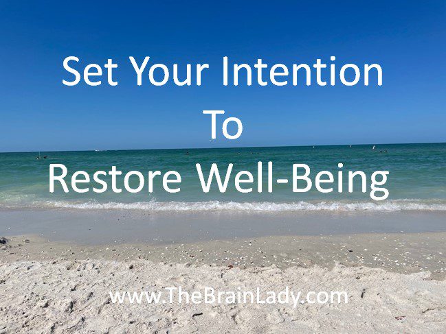 Set Your Intention to Restore Well-Being A serene image with text about setting intentions for well-being.