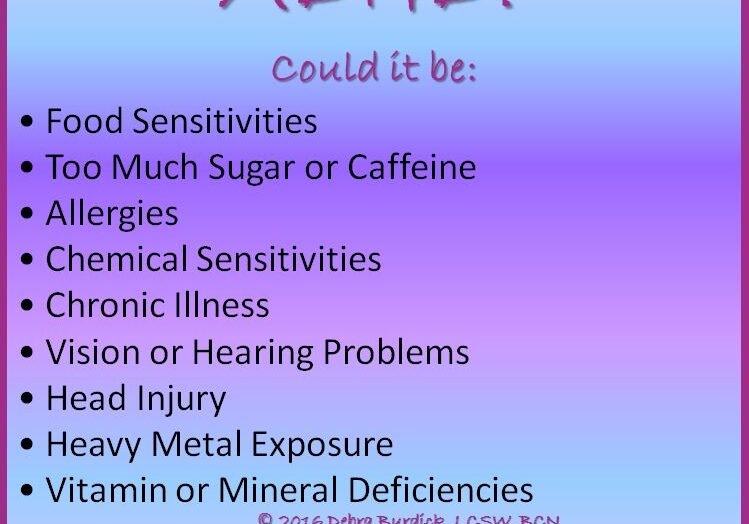 A list of potential ADHD causes on a purple-blue gradient background.