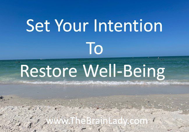 Set Your Intention to Restore Well-Being A serene image with text about setting intentions for well-being.