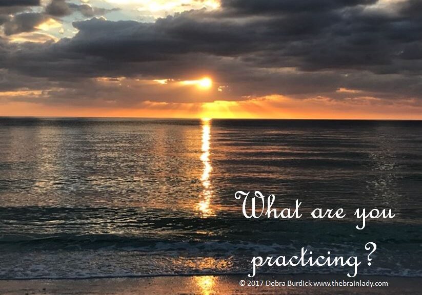 Sunset over the ocean with the text about practicing gratitude.