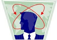 focus Silhouette of a man with red arrows circling his head.